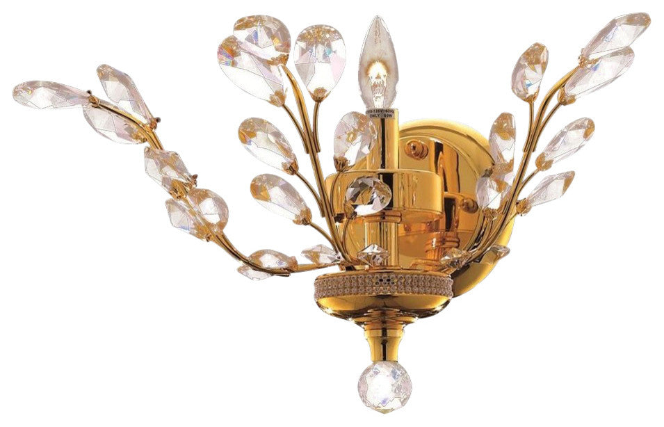 Elegant Orchid Wall Sconce, Gold Finish With Royal Cut Crystal