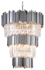 3-Tier Chrome Bar Rod Frame Chandelier, Clear Crystal Drops