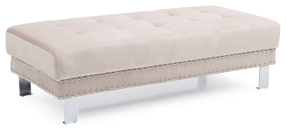 Derek Oversized Velvet Ottoman, Beige