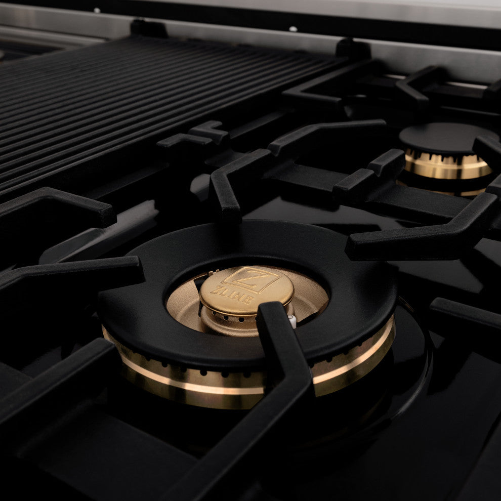 48" Dual Fuel Range, Stainless With Black and Champagne RAZ-BLM-48-CB