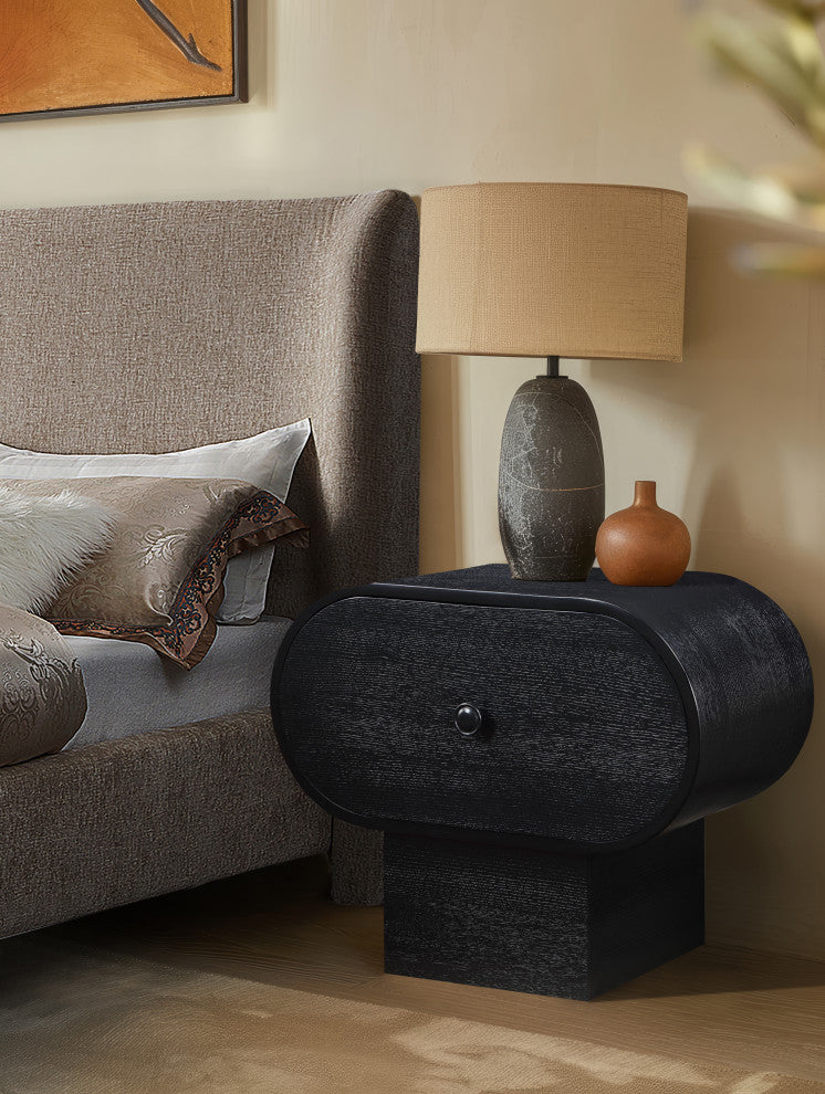 Harlow Solid Wood And Oak Veneer Night Stand, Black