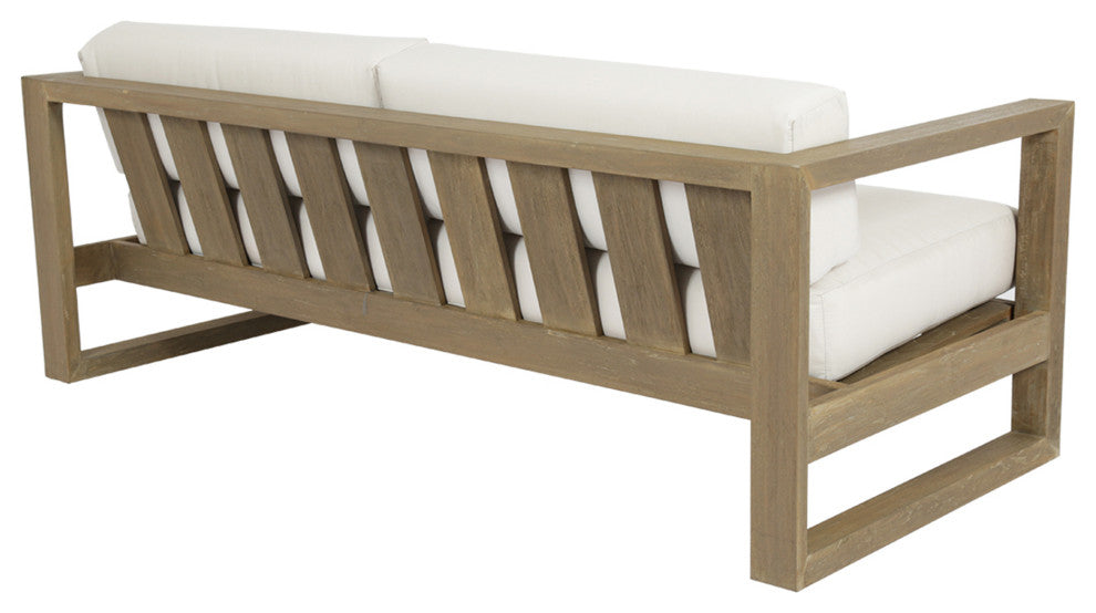 Coastal Teak Sofa With Cushions, Canvas Canvas