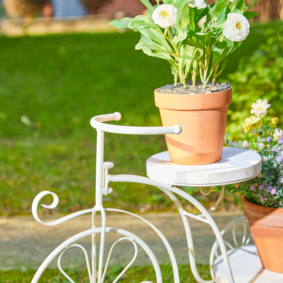 24"L Metal Tricycle Planter Stand, White