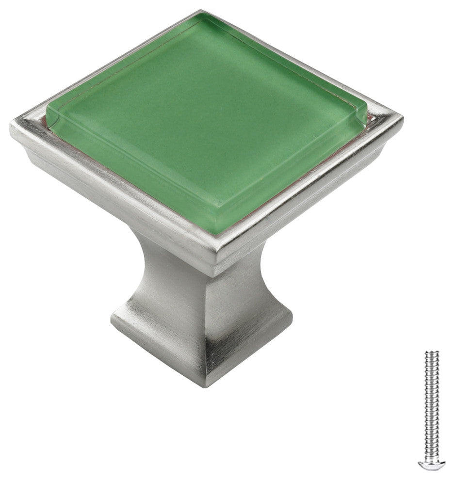 Light Fern Green Crystal Glass Brushed Nickel Madison Classic Knob