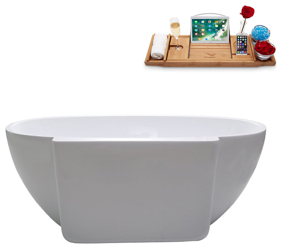 59" Streamline N300BBR Bathtub and Tray With Drain, Brushed Brass
