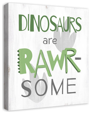 Dinosaurs Are Awesome Green 20x24 Canvas Wall Art