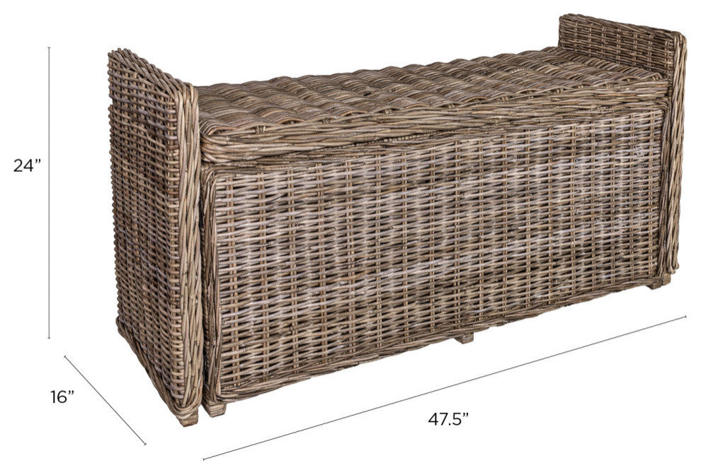 Happimess Naples 47.50" Wicker Trunk Storage Bench, Gray