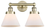 Edison Large Cone 2-Light 17" Vanity Light, Antique Brass With Matte White Shade