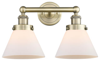 Edison Large Cone 2-Light 17" Vanity Light, Antique Brass With Matte White Shade