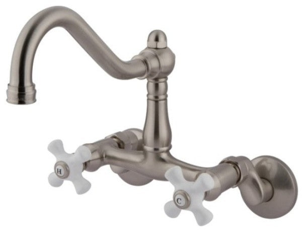Satin Nickel Vintage Double Handle Wall Mount Kitchen Faucet KS3228PX