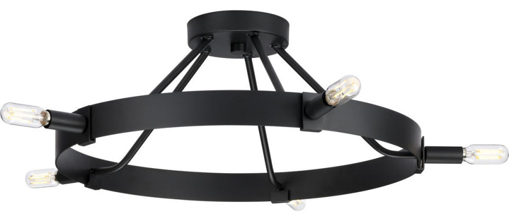 Breckenridge Collection Five-Light Matte Black Rustic Farmhouse Semi-Flush Mount