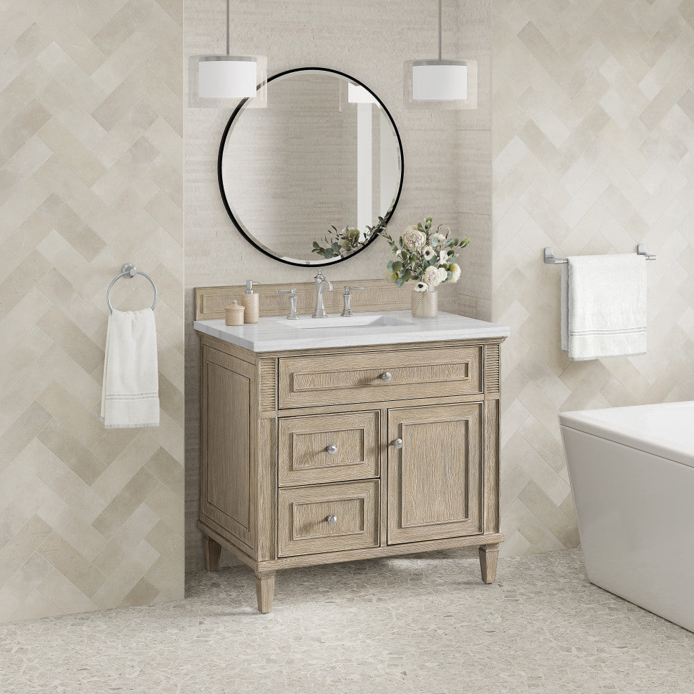 Lorelai 36" Single Vanity, Oak, 3 CM Arctic Fall Solid Surface Top