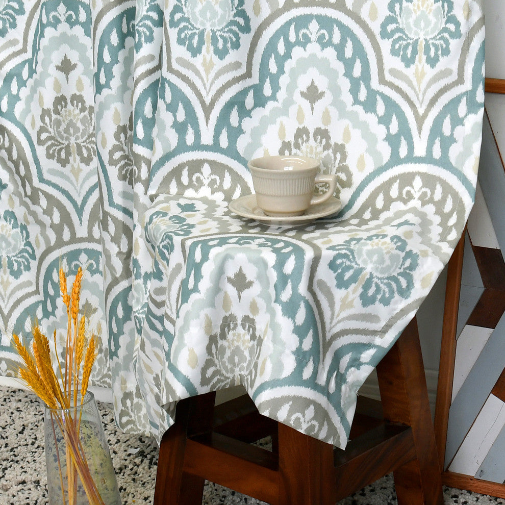 Tivoli IKAT Teal Aqua Microfiber Curtains, Set of 2, 52"x96"
