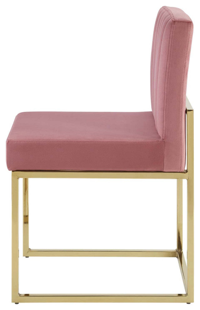 Side Dining Chair, Set of 2, Velvet, Metal, Gold Pink, Modern, Bistro Restaurant