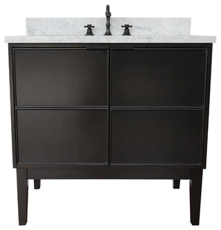 37" Single Vanity, Cappuccino Finish With White Carrara Top And Oval Sink