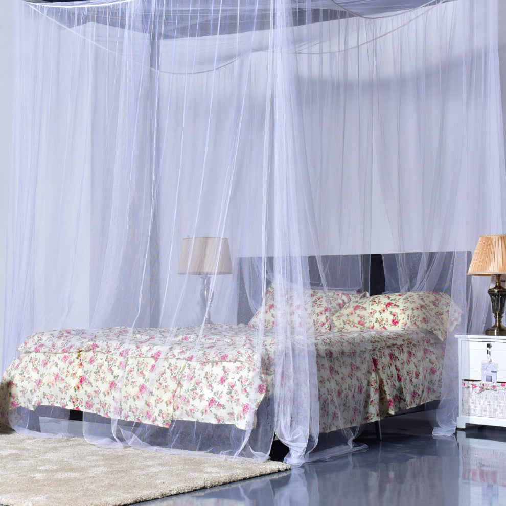 4 Corner Post Bed Canopy Mosquito Full Queen King Size Netting Bedding White