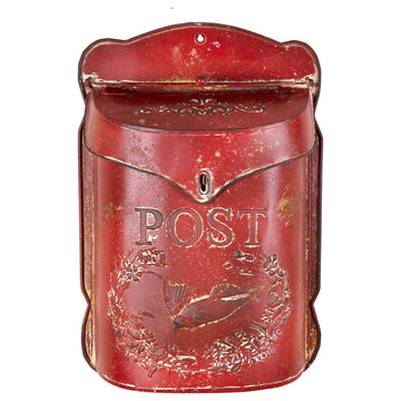 Embossed Tin Post Box, Distressed Finish, Red