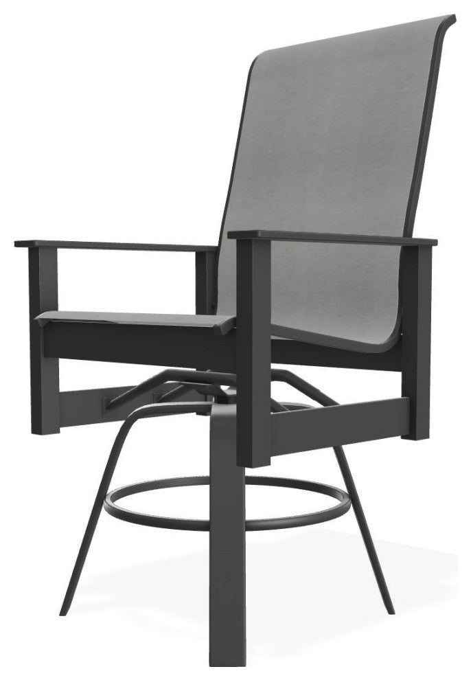Leeward Sling Balcony Height Outdoor Swivel Armchair, Alloy/Graphite