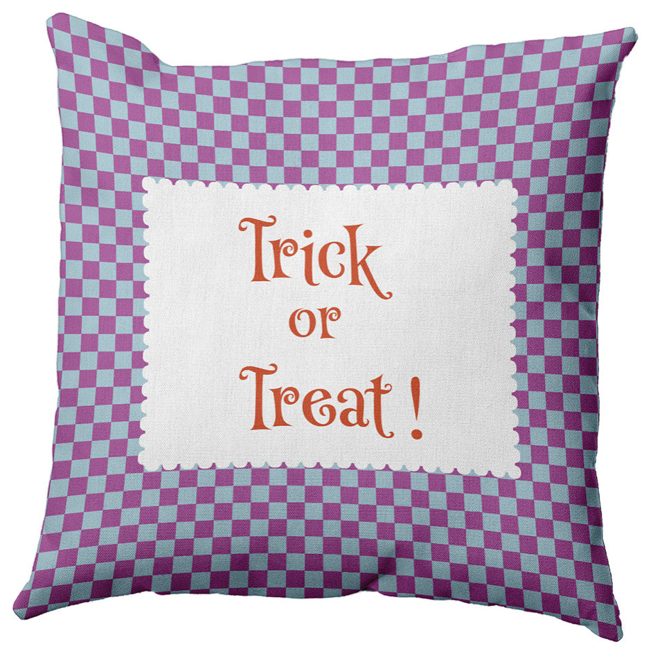 Halloween Trick or Treat Checks Accent Pillow, Orchid, 26"x26"