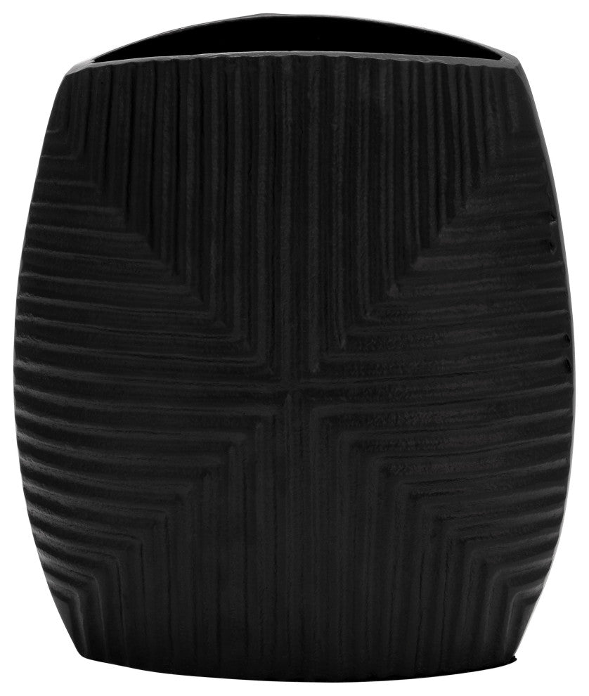 Metal, 10"H Ribbed Vase, Matte Black