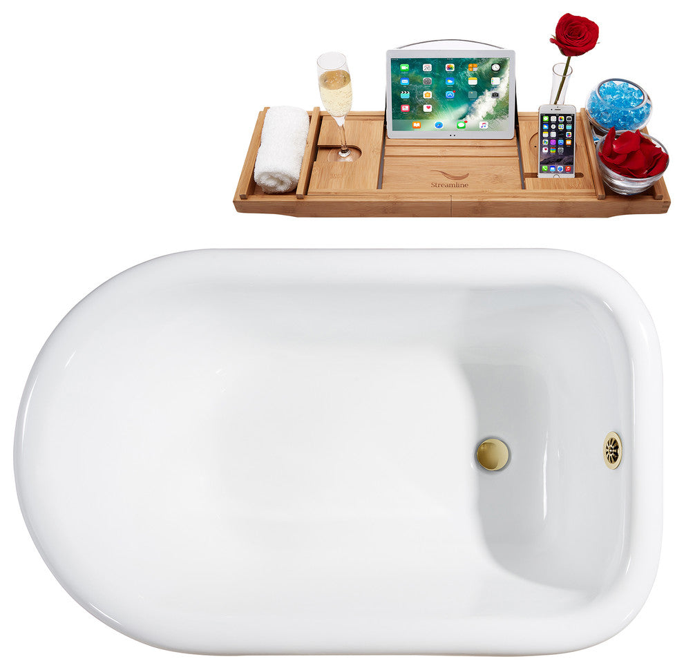 67" Cast Iron R5060WH-CH Soaking Clawfoot Tub and Tray With External Drain