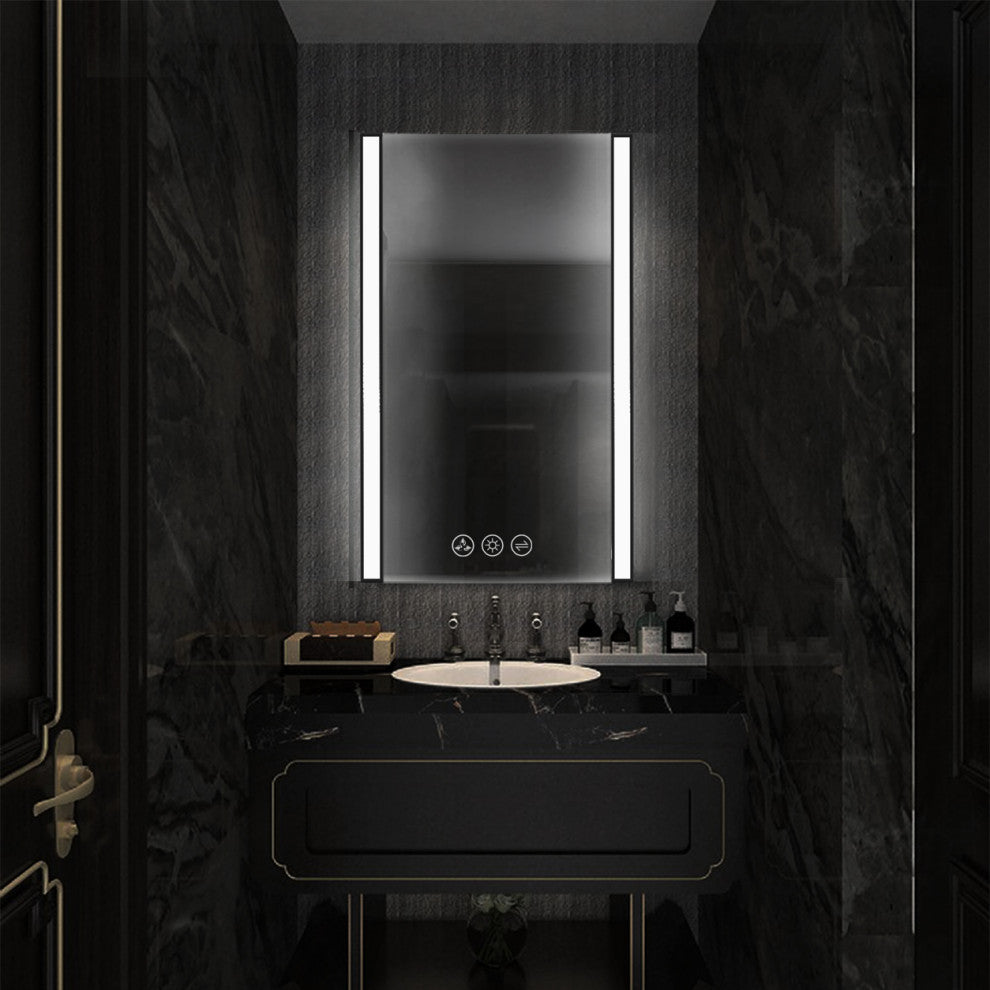 LED Antifog Bathroom Mirror, Dimmer, Adjustable Color, Matte Black, 20x32