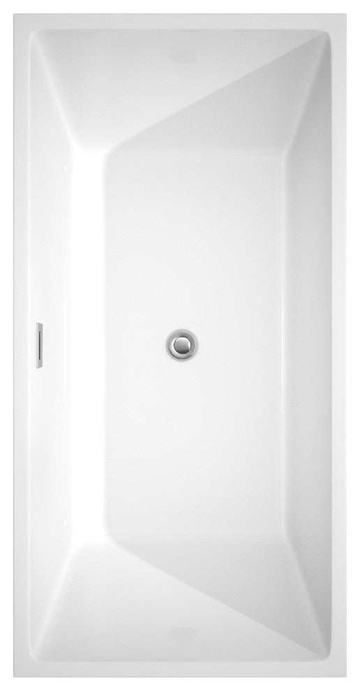 Sara 63" Freestanding White Bathtub, Polished Chrome Drain and Overflow Trim
