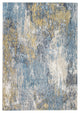 2"x7" Blue Gold Abstract Painting Modern Runner Rug