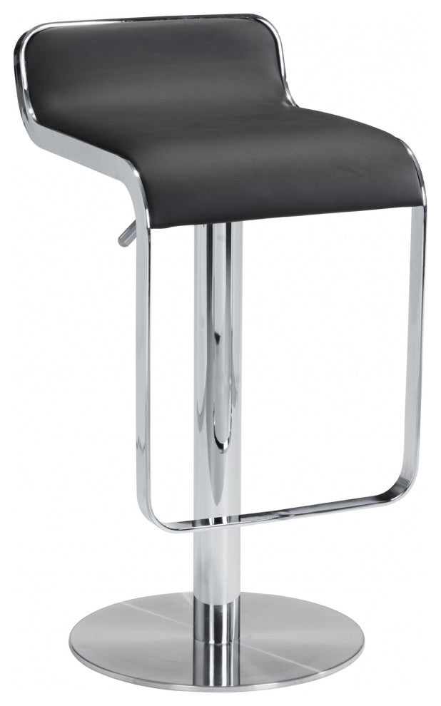 Modern Black Faux Leather and Chrome Adjustable Pedestal Barstool