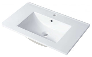 LED Lighted Bathroom Vanity With Ceramic Sink and Dimmed Light, Calacatta White, 30"