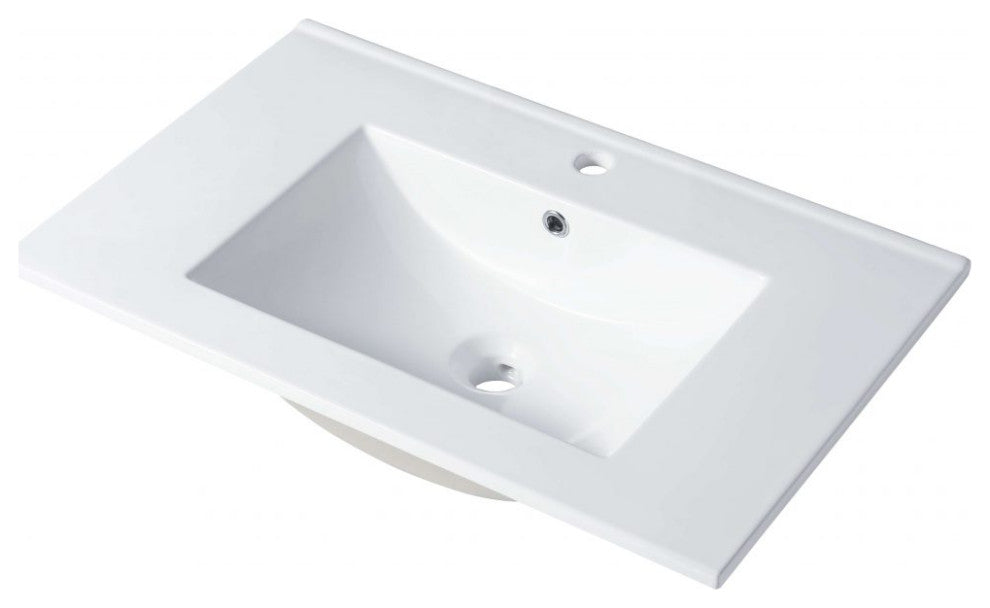 LED Lighted Bathroom Vanity With Ceramic Sink and Dimmed Light, Calacatta White, 30"