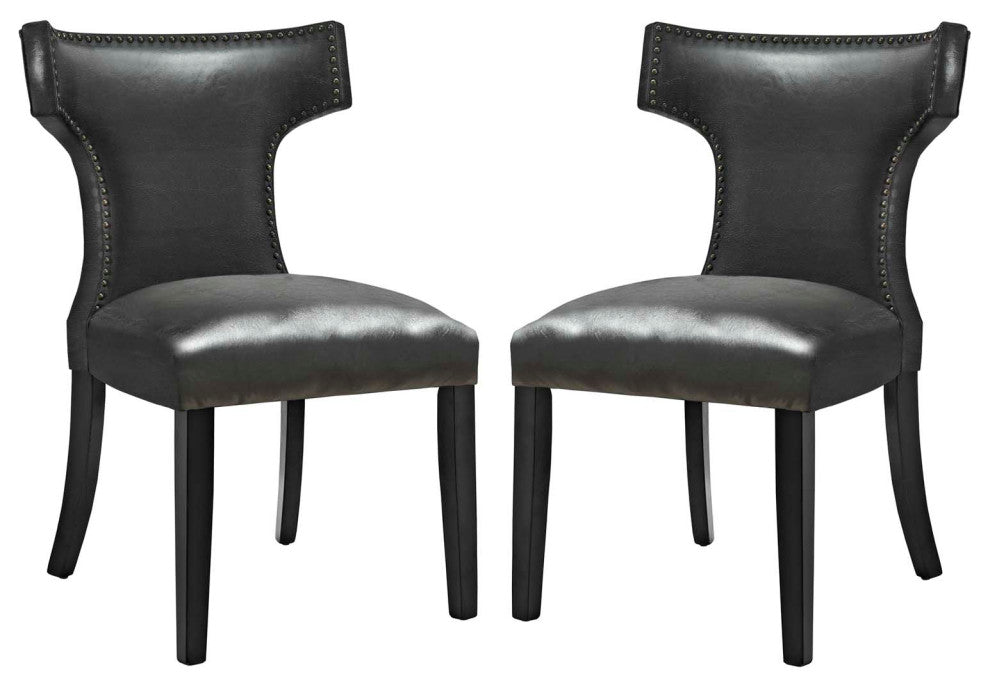 Curve Dining Chair Vinyl Set of 2, Black