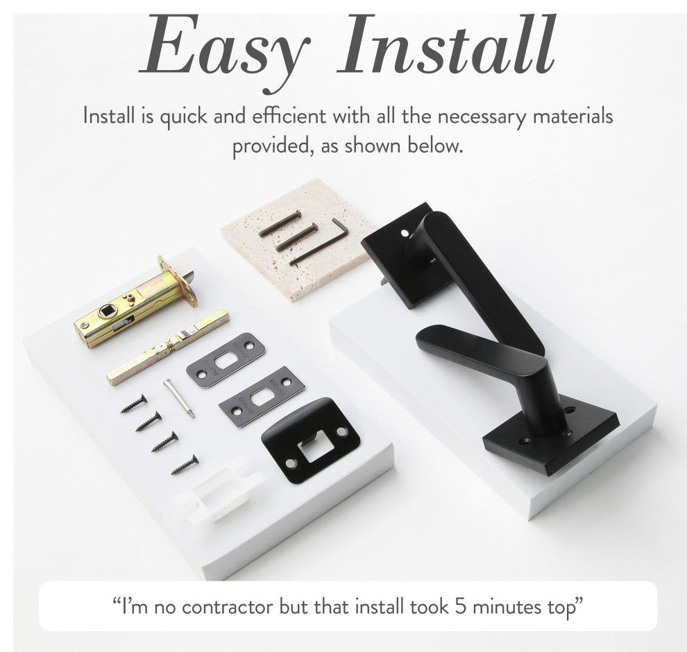 Modern Heavy Duty Designer Door Handle - Chrystie Collection, Matte Black, Privacy Right Hand
