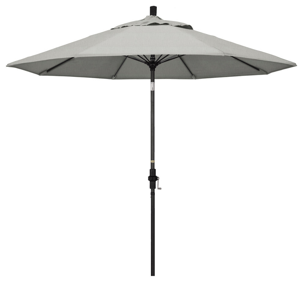 9' Matted Black Collar Tilt Lift Fiberglass Rib Aluminum Umbrella, Sunbrella, Granite