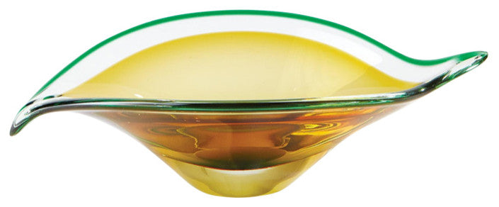 Bent Leaf Bowl, Aqua/Amber, Small