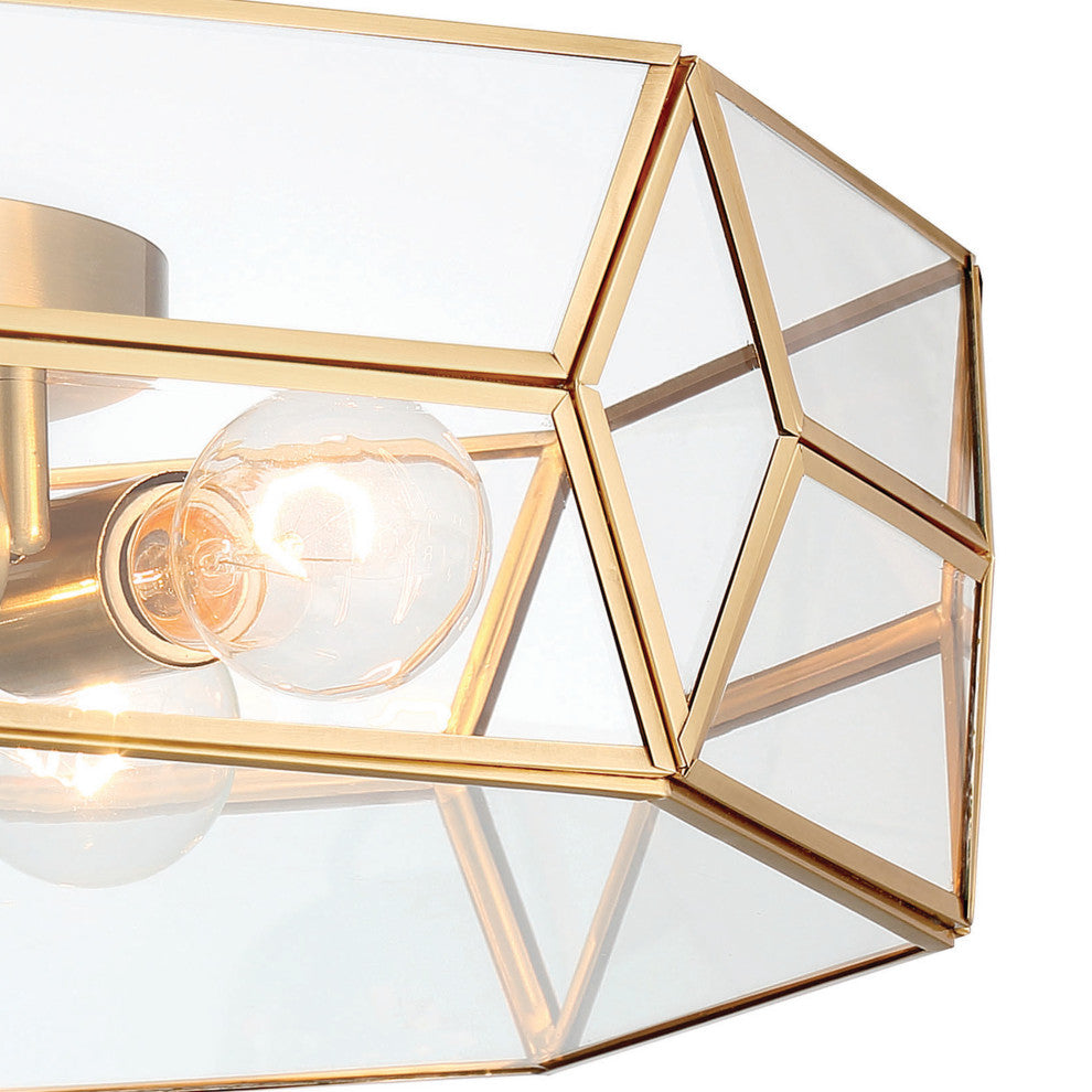 4 Light 18.11" Unique/Statement Geometric Flush Mount, Brass Dust