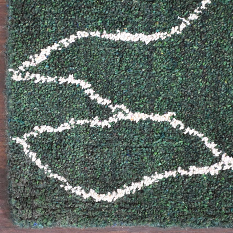 HAND KNOTTED LOOM SILK AREA RUGS-6'x9',Rectangle,Dark Green White,Contemporary