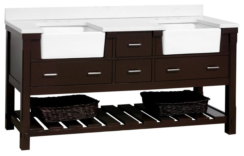 Charlotte 72" Bathroom Vanity, Chocolate, Quartz