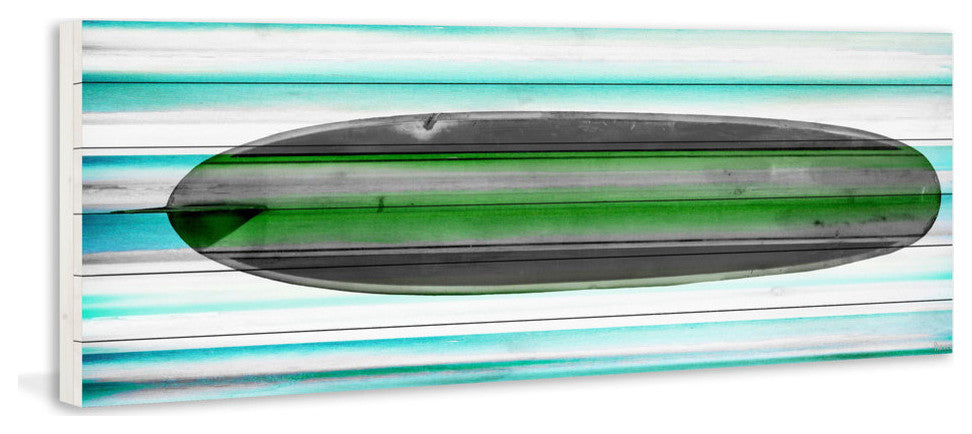 "Surf Board" Print on White Wood, 45"x15"