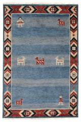 Hand-Knotted Wool Blue Traditional Classic Modern Knot Rug, 6'x9'