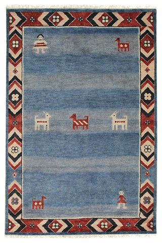 Hand-Knotted Wool Blue Traditional Classic Modern Knot Rug, 6'x9'