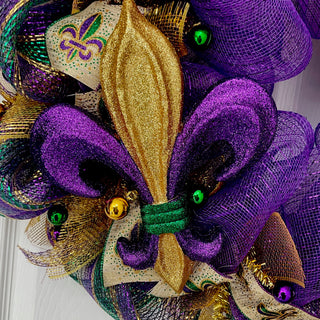 Mardi Gras Wreath Fleur de Lis and Mask Deco Mesh, 28"
