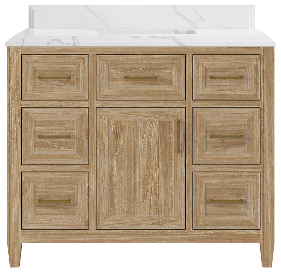 Santa Monica 42 Single Sink Bath Vanity in Whitewashed Teak 1.5" Calacatta Laza