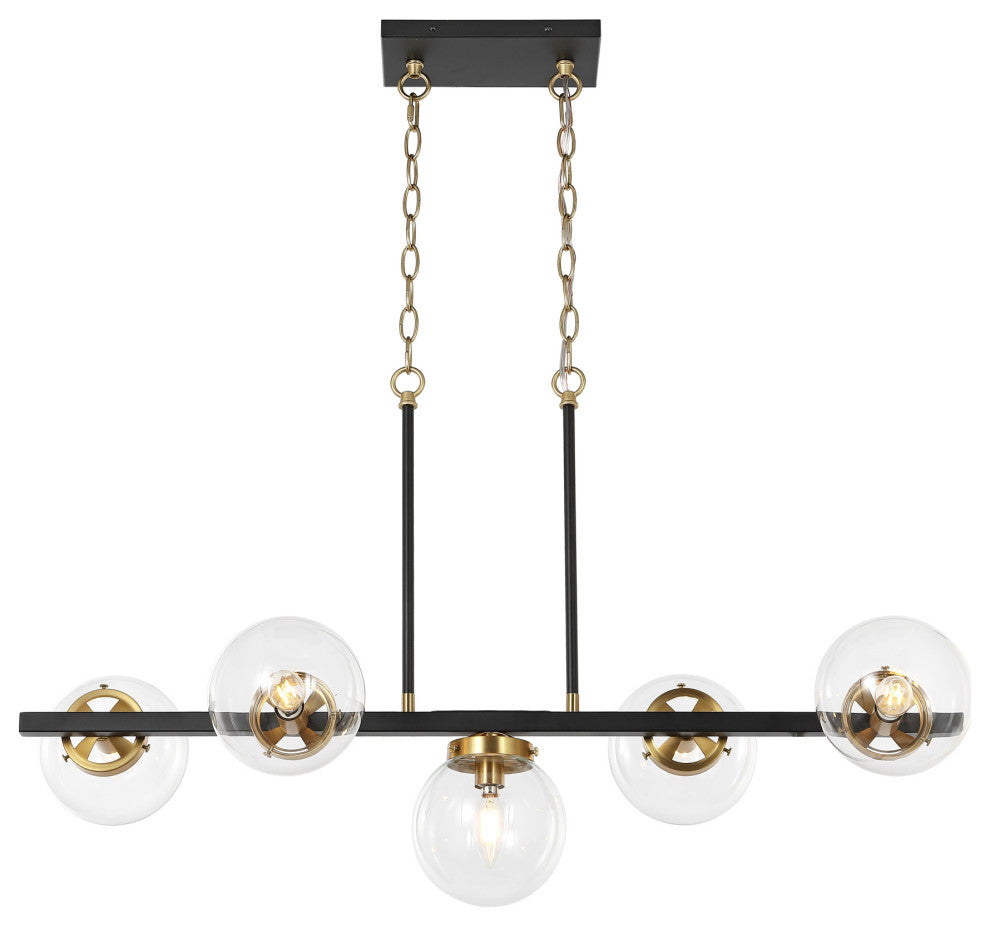 5-Light Kitchen Island Linear Pendant Chandelier, Black