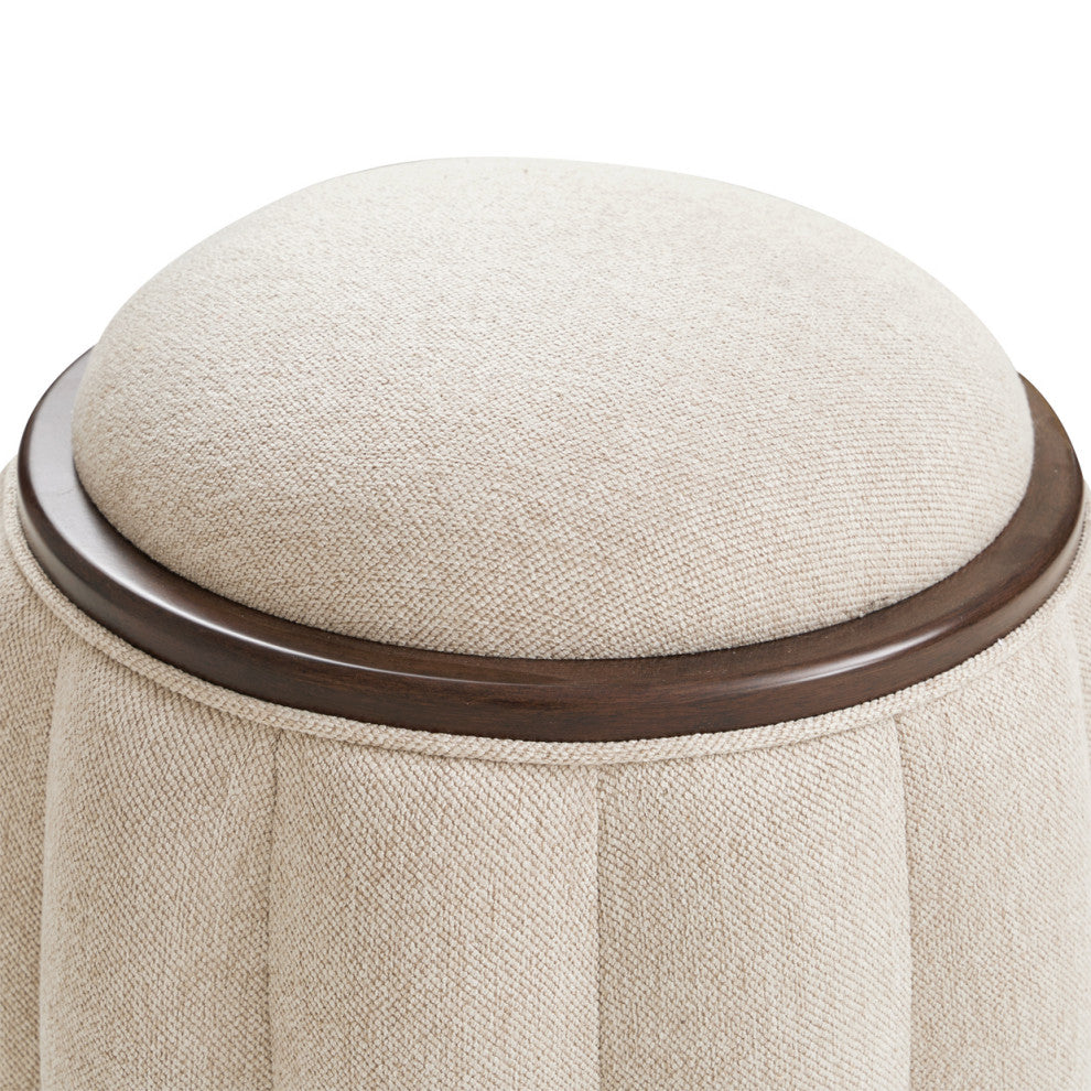 Camellia Field Round Bench, Linen/Warm Pecan