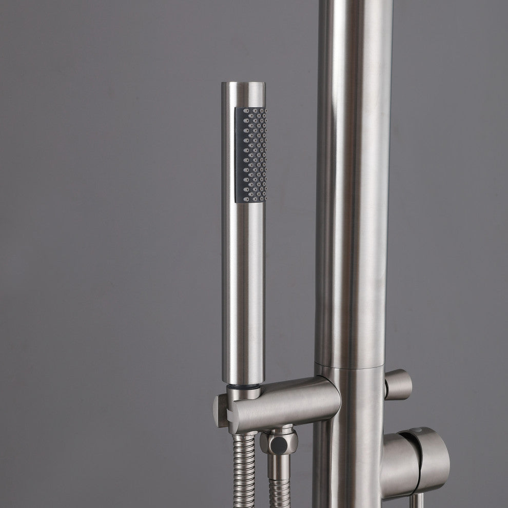 Free Standing Outdoor Shower with Handheld Shower, Brushed Nickel