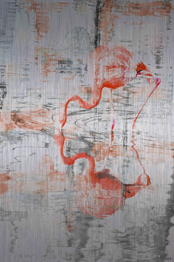 "Flamingo Reflection" Painting Print on Brushed Aluminum, 40"x60"