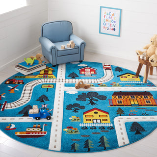 Safavieh Carousel Kids Collection CRK197M Rug, Blue/Beige, 6'7" X 6'7" Round