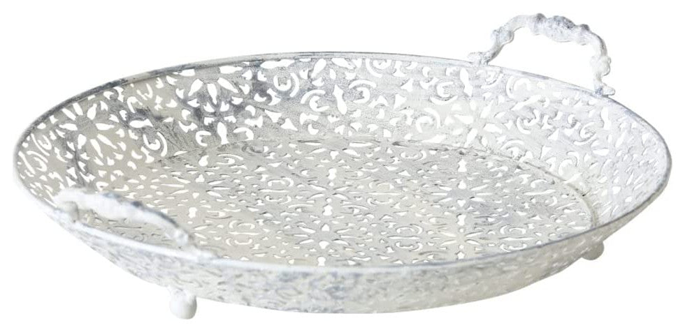 Rustic Lattice Round Tray, 13.75 Inches