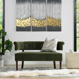 Jared Roll Arm Tufted Bench Settee, Olive Green Performance Velvet